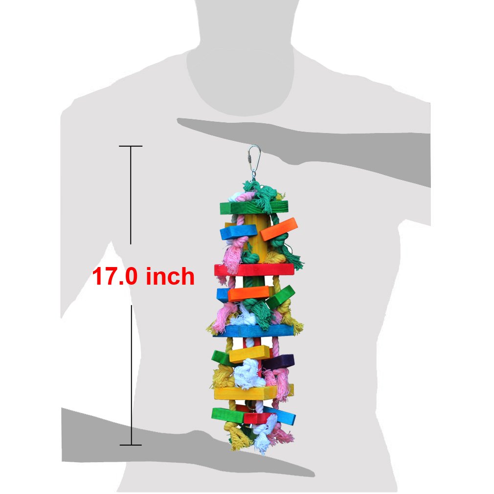 KINTOR Bird Chewing Toy Large Medium Parrot Cage Bite Toys African Grey Macaws Cockatoos Eclectus Amazon (Knot Block-17.5inch)